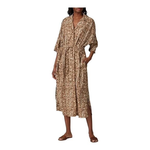 Victor Alfaro Small (Fits up to XL) Leopard Midi Dress RTR Coverup Button Down - Picture 1 of 13